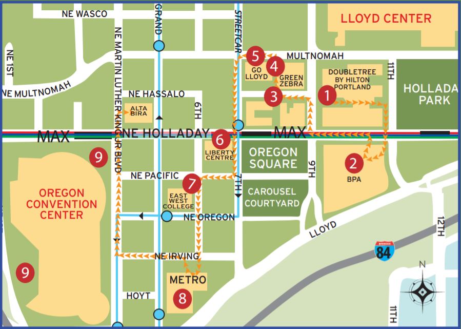 Walking tour map of Lloyd EcoDistrict