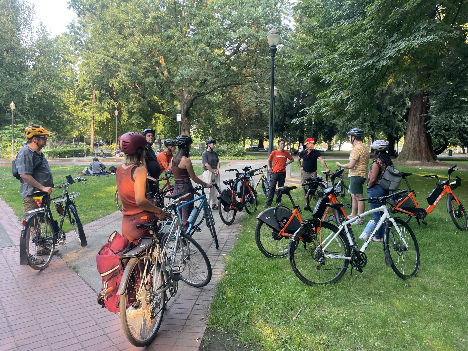 a group of bikers in Holladay Park