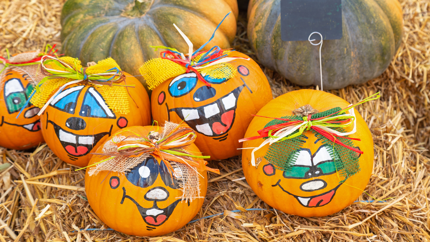 image of five painted pumpkins