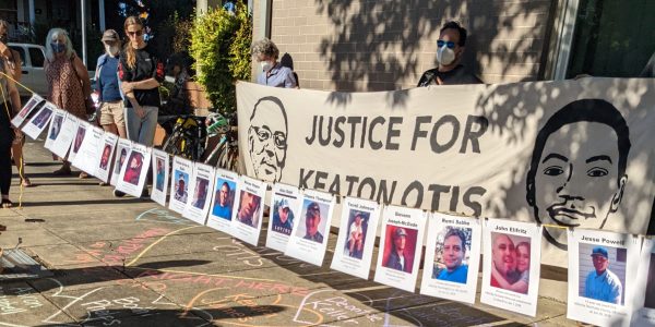 A photo of a memorial dedicated to victims of police shootings.