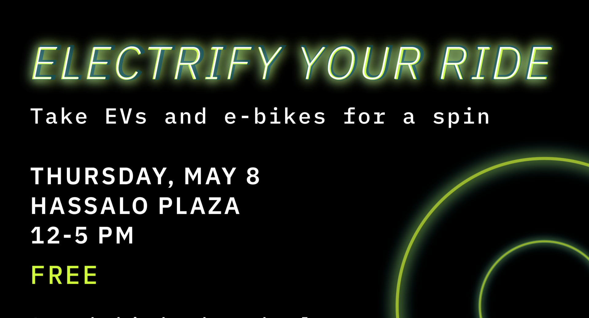 flier with the words "Electrify your Rode: Take EVs and e=bike for a spin".