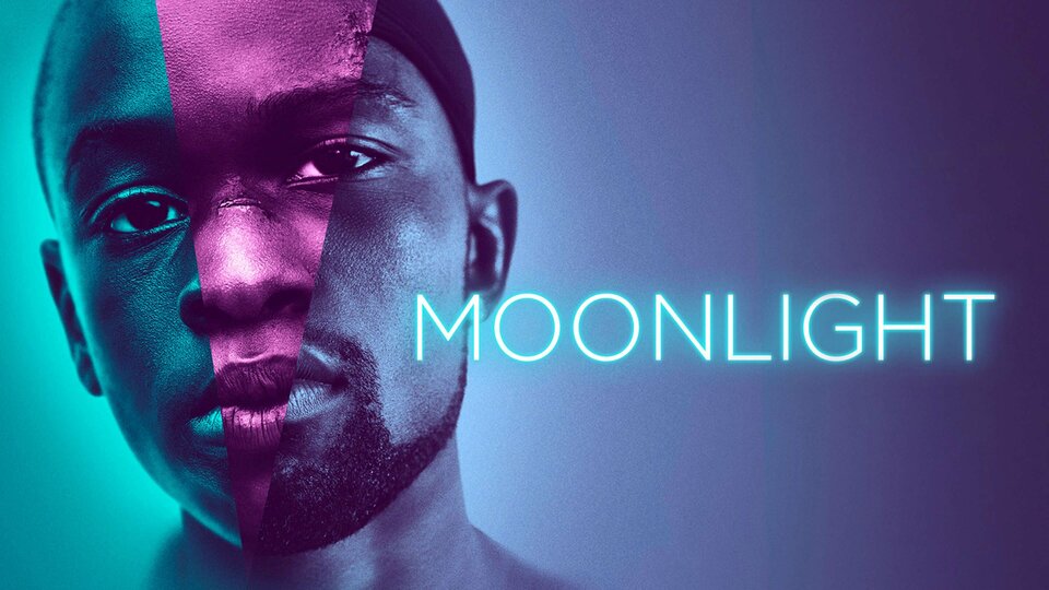 image a poster from the Movie Moonlight, featuring a black man the words "moonlight"