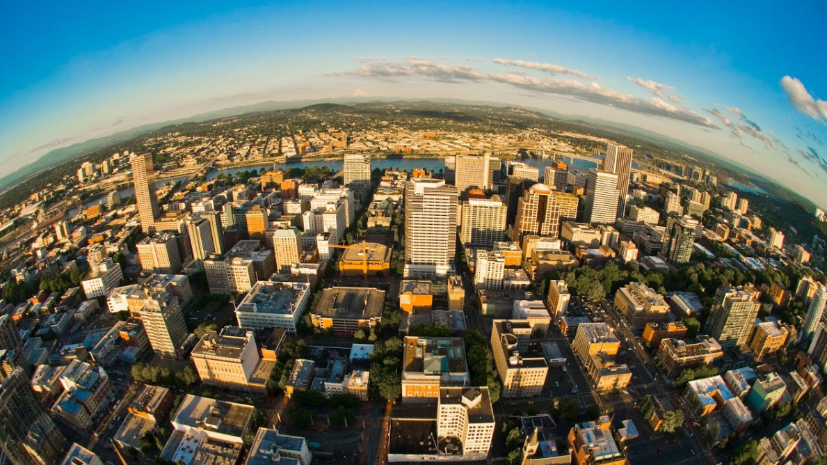 A fisheye view of a section of portland