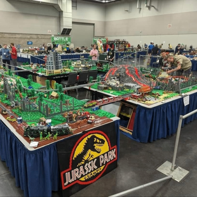 Tables displaying massive Lego builds