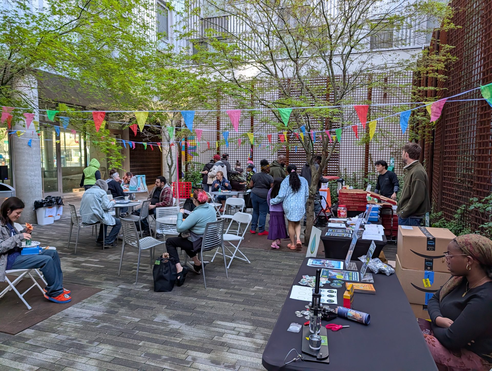 A picture of the Louisa Flowers Courtyard during the Social Event