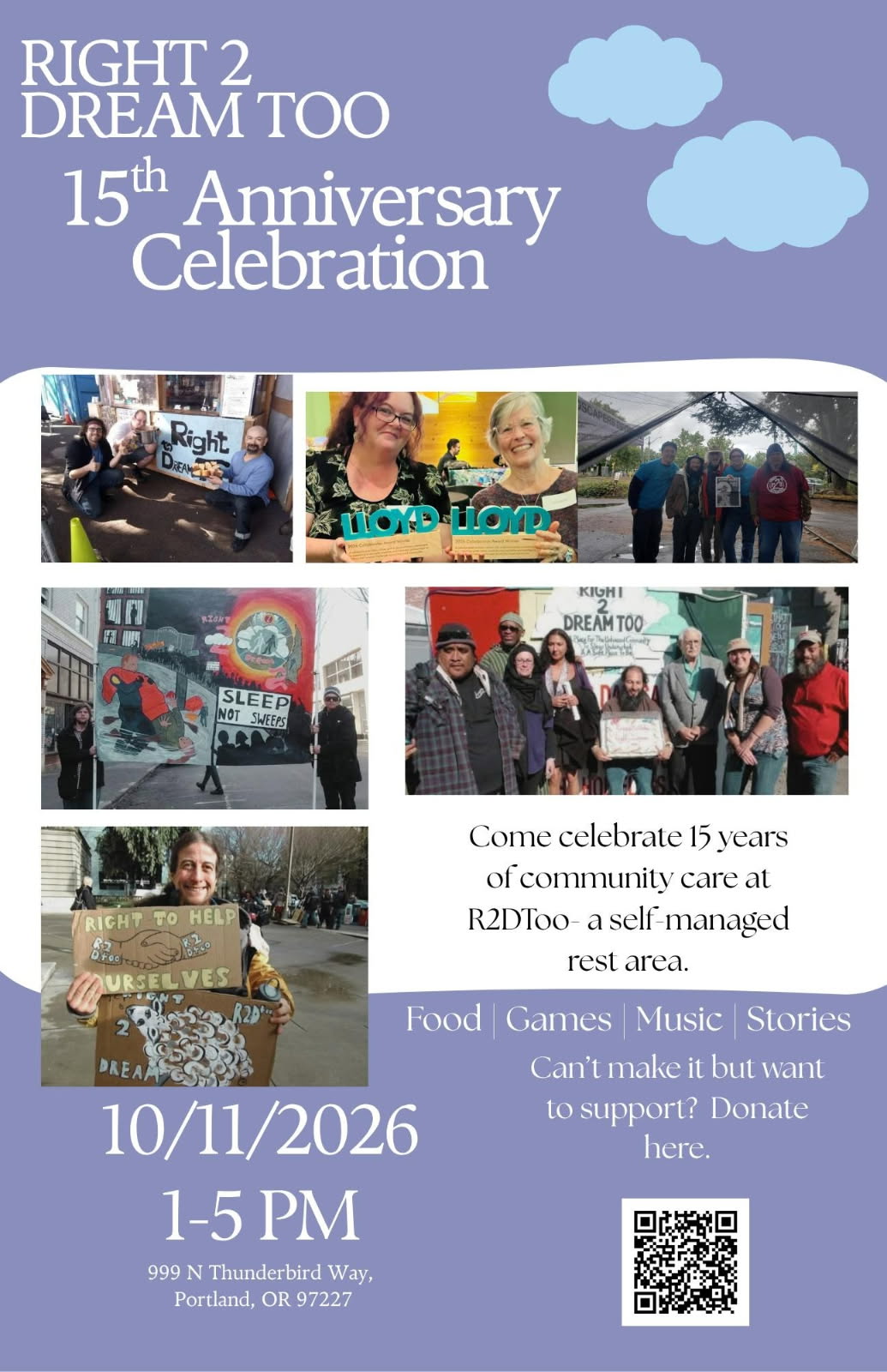Flyer for the celebration featuring photos of the community over the years text info.