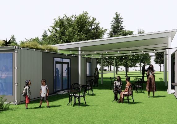 a potential mockup of the hub, featuring two shipping containers.