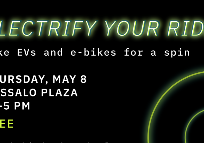 flier with the words "Electrify your Rode: Take EVs and e=bike for a spin".