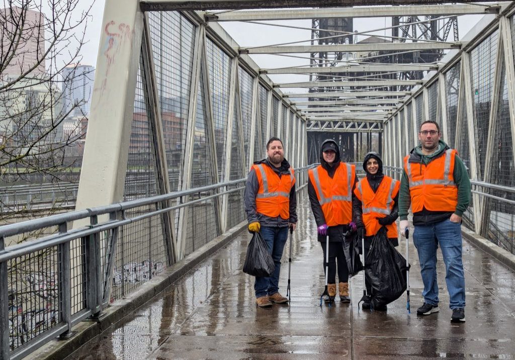 Volunteers on a rainy cleanup