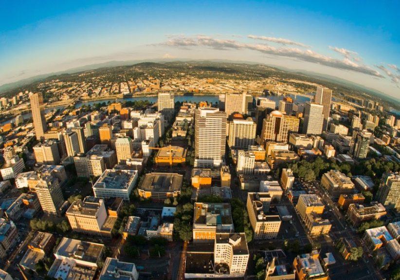 A fisheye view of a section of portland