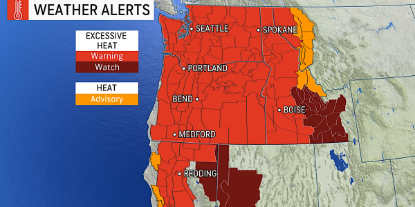 Image of a weather map showing Oregon hitting record high temperatures