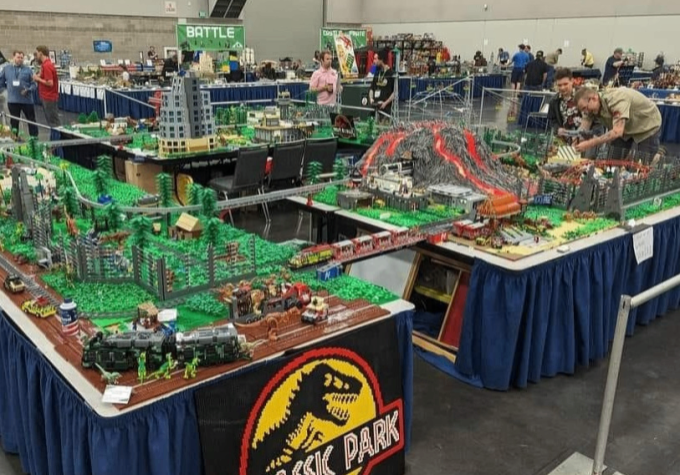 Tables displaying massive Lego builds